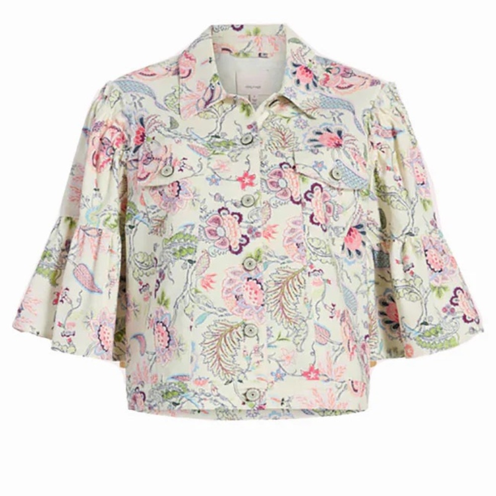 NEW Cinq a Sept Hellen Floral Denim Jacket in Celeste Multi Women's Size Small